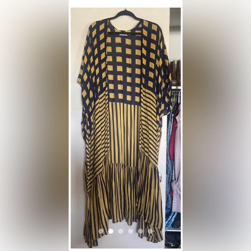 Free People Asymmetrical Yellow and Blue duster